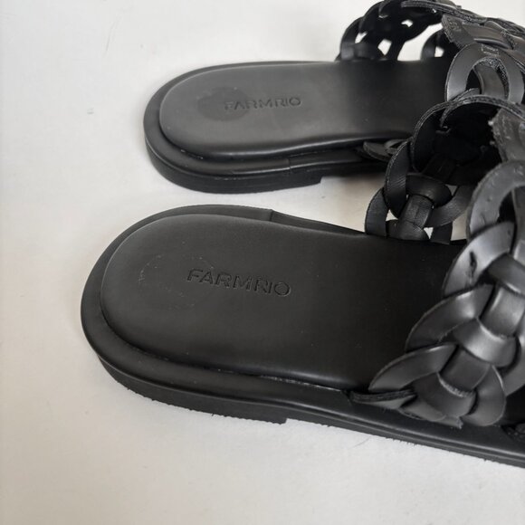 Farm Rio Leather Black Sandals Slides Knotted Braided Slip on Flat Woven 9 40 - Picture 6 of 8